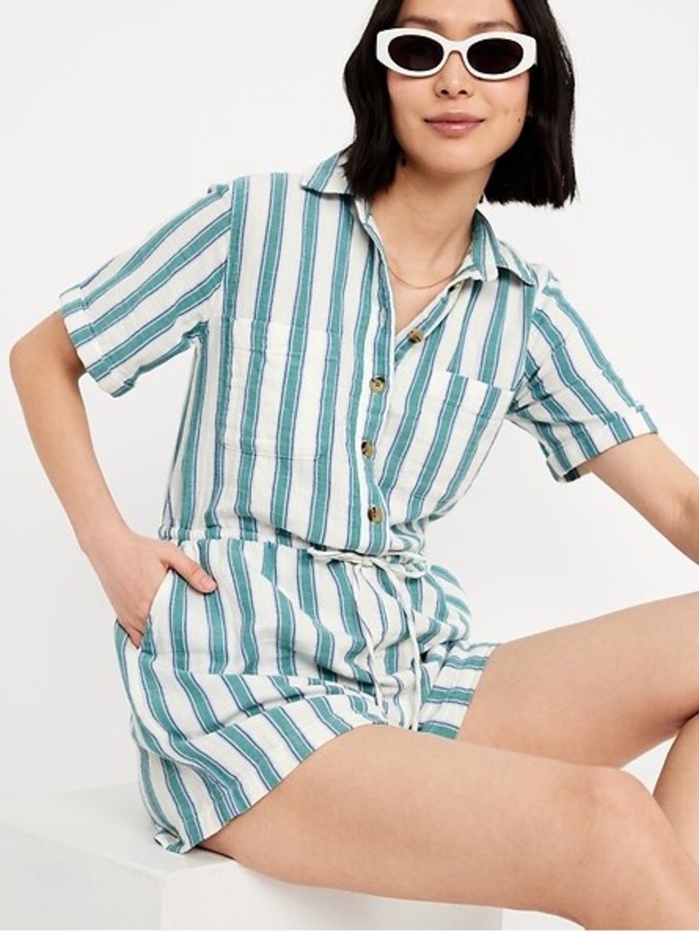 Old Navy Crinkle Gauze Button Down Romper